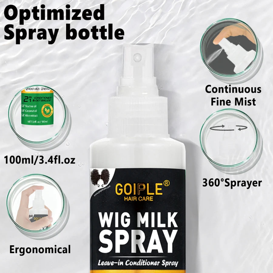 100ml Wig Milk Spray Moisturizing Care Spray for Wig Synthetic Hair Prevent Frizz Leave-in Conditioner for Wigs Smooth and Shine