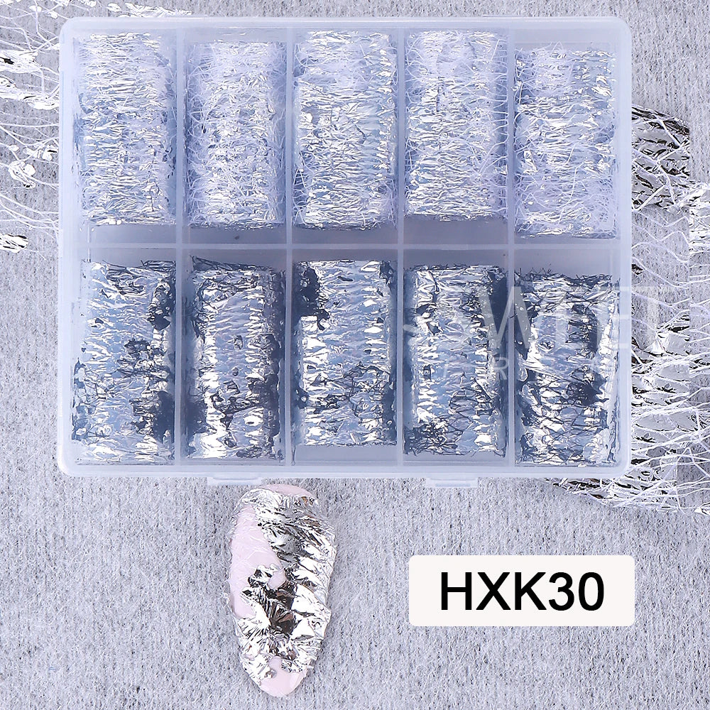 1Box-10pcs Golde Silver Aluminum Nail Foils Paper Nail Art Sticker Decals 3D Mesh Line DIY Design Adhesive Manicure Decorations