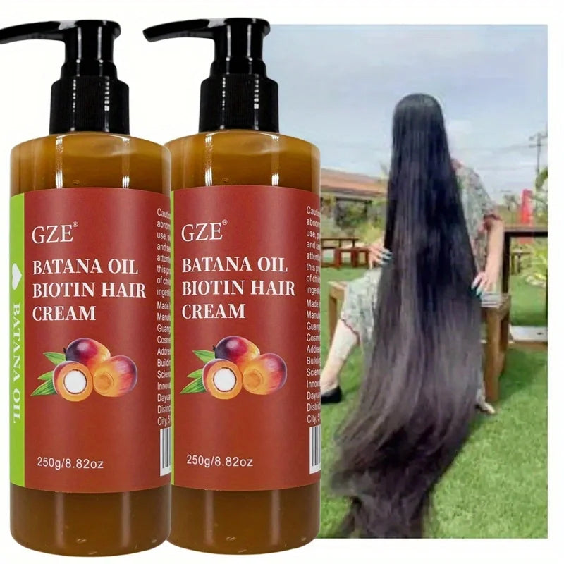 2 Pack GZE Batana Oil Biotin Hair Cream Strong Hair Anti-Breakage Repair Split Ends Silky For Dry Hair