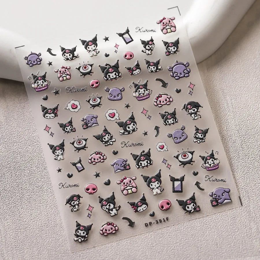 1PCS New Color Laser Hello Kitty Cartoon 5D Nail Stickers Sanrio Cinnamoroll Pochacco Nail Art Supplies DIY Nail Art Stickers