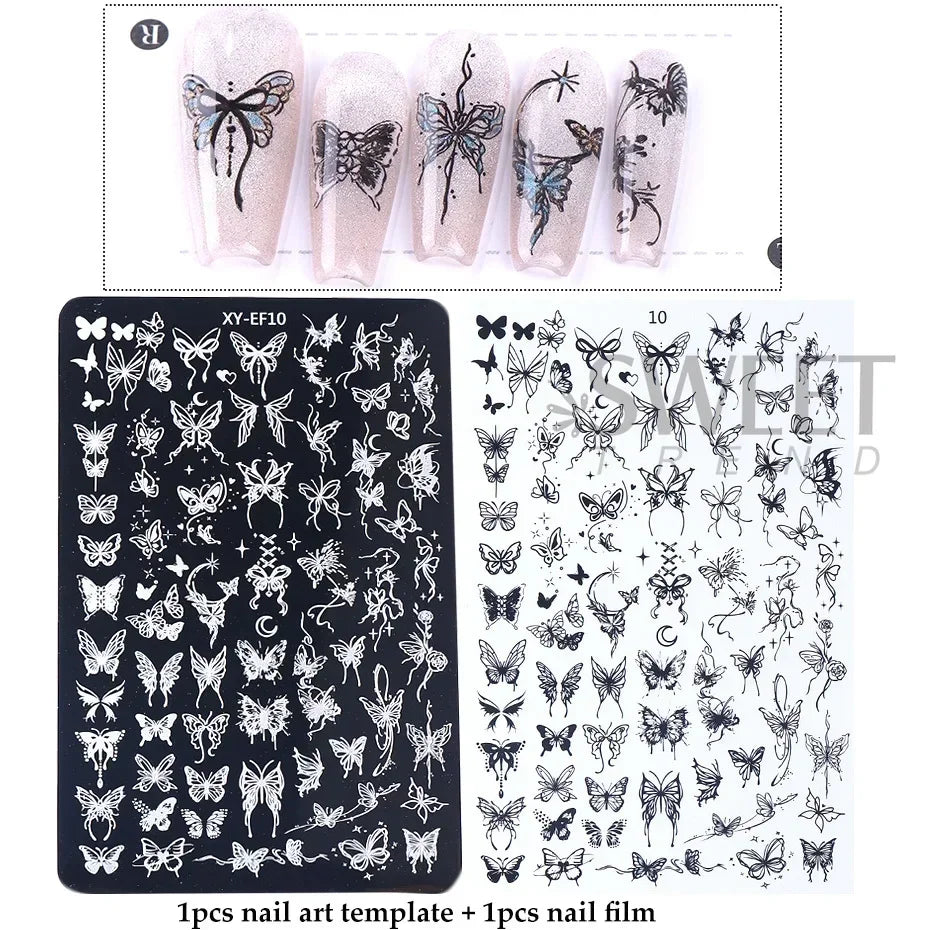Lace Flower 3D Nail Art Stamping Plate Bow Heart Line Butterfly Printing Template Plate Floral Nail Art Stencils Manicure Tools