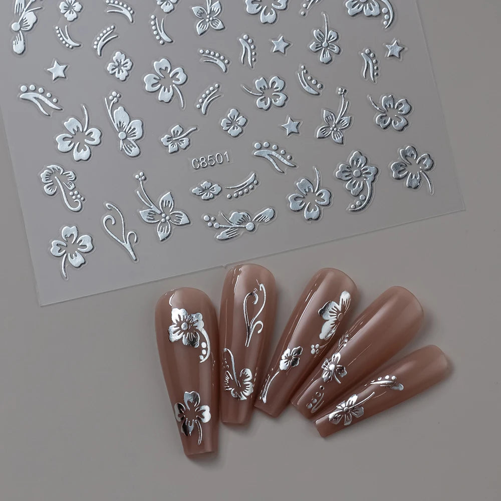 1pcs 3D Bronzing Gold Love Heart Nail Art Stickers Y2K Holographic Stars Sun Starlight DIY Nail Decals Heart Manicure Decoration