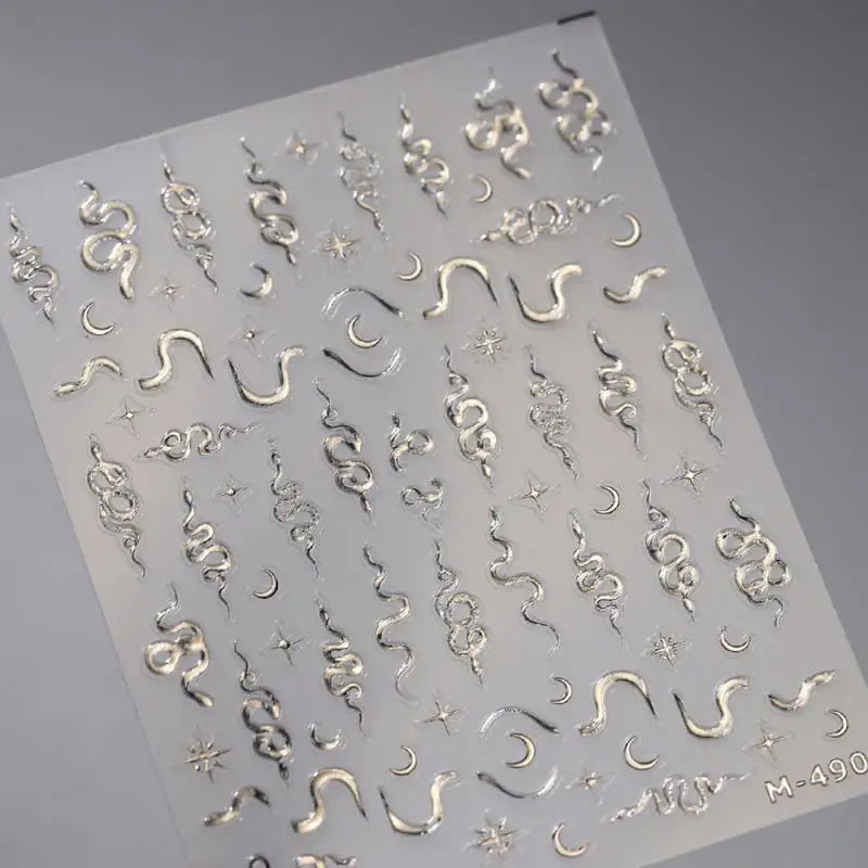 Gold Silver Snake Stars Nail Stickers for Nail Decoation Decals 5D Self-Adhesive Bronzing Stars Moon Totem DIY Supplies Slider