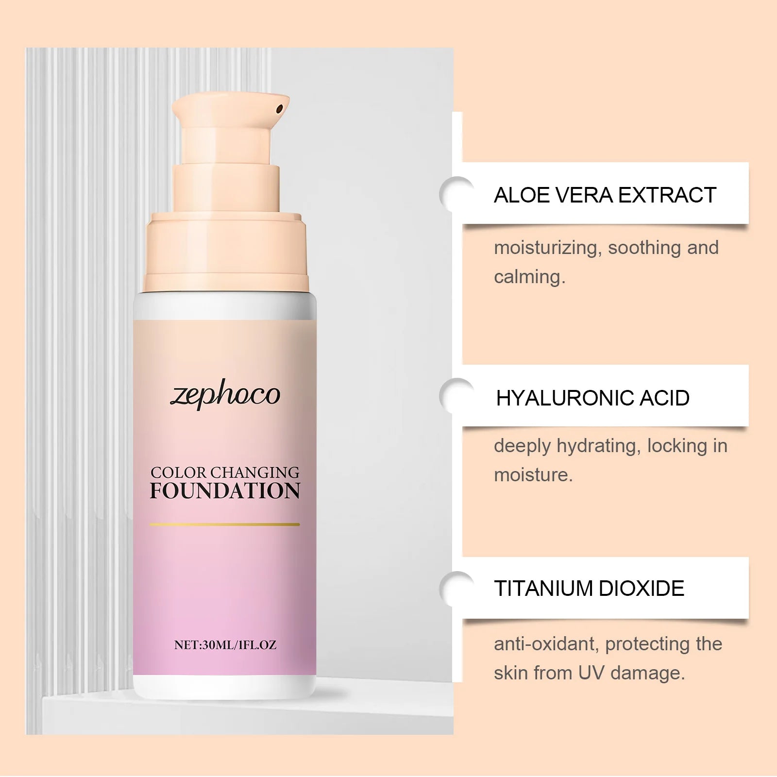 Pink Color Changing Foundation Cream Concealer Makeup Moisturizing Lightweight Cover Skin Imperfections Natural Look zephoco