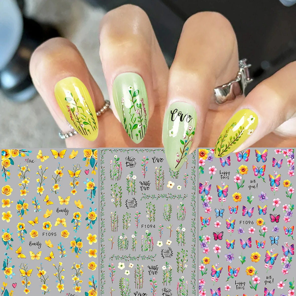 Spring and summer flower butterfly nail stickers, easy to apply for nail decoration DIY, gifts, party and wedding makeup styling