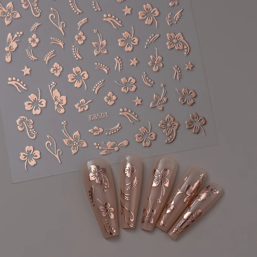 1pcs 3D Bronzing Gold Love Heart Nail Art Stickers Y2K Holographic Stars Sun Starlight DIY Nail Decals Heart Manicure Decoration