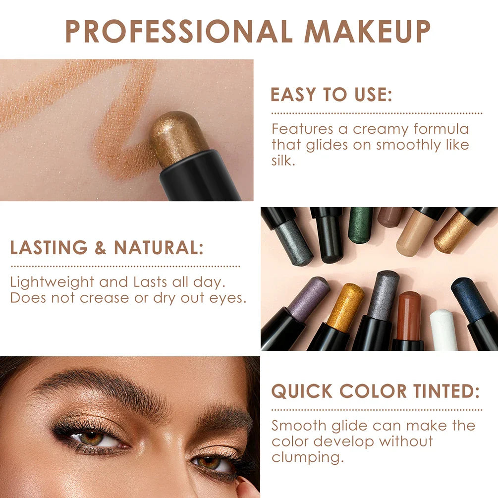 QIBEST Pearlescent Silkworm Eyeshadow Pen Waterproof Eyeshadow Pencil Glitter Matte Nude Gold Eye Shadow Pen Pigment Cosmetics