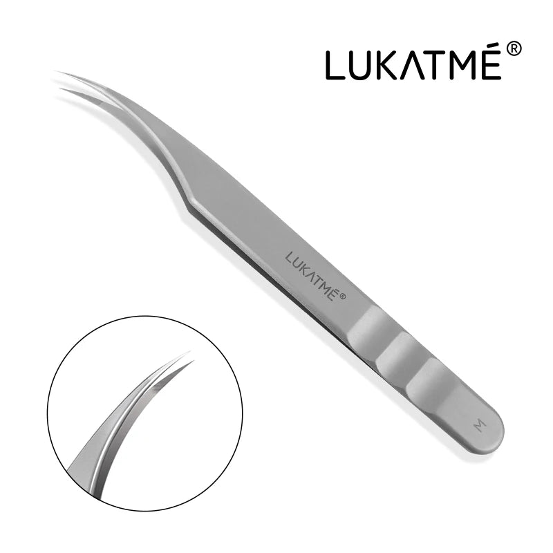 LUKATME Eyelash Tweezer Anti-Slip Fiber Tip Eyelash Extension Tools Stainless Steel Professional Precision Tweezer for Makeup