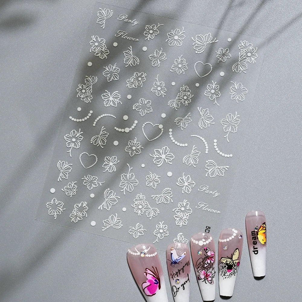 1PC 5D Macaron Flower/Fruit Nail Charms Sticker Embossed Bear/Rabbit/Letter Nails Slider Decals Summer Adhesive Manicure Decor&Y