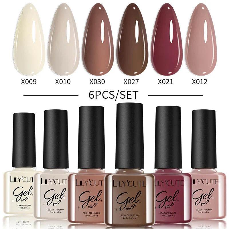 LILYCUTE 6PCs/Set Gel Nail Polish Set Kit Glitter Nail Gel Sequin Vernis Semi Permanent For Manicure Varnish UV LED Nail Art Gel