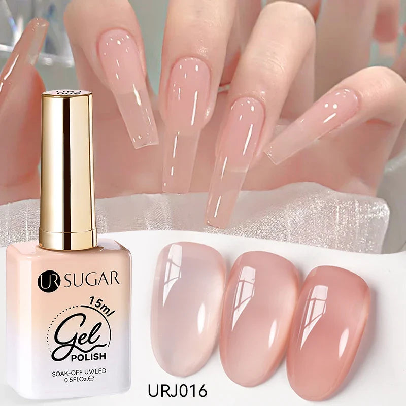 UR SUGAR 15ml Jelly Nude Gel Nail Polish Light Pink Translucent Color Soak Off UV LED Gel Varnish Nail Art DIY Fashion Manicure