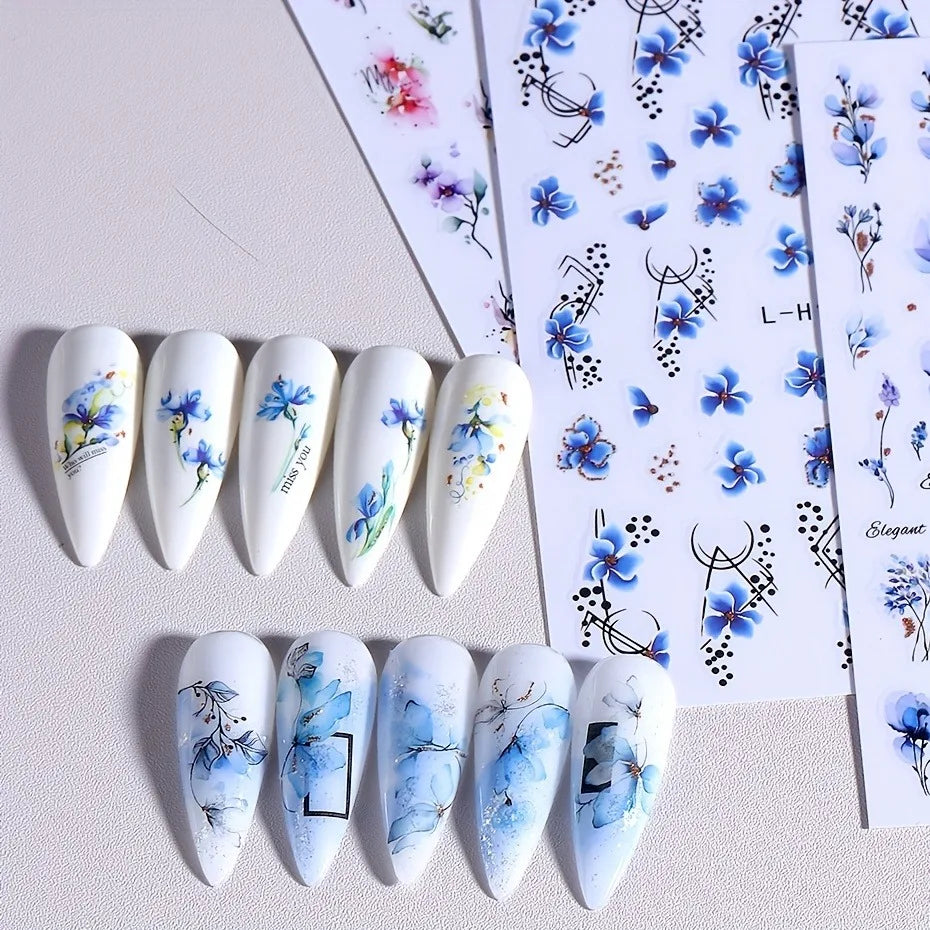 Spring and summer gradient ink flower nail stickers, used for DIY nail decoration in daily life, festivals, parties, and wedding