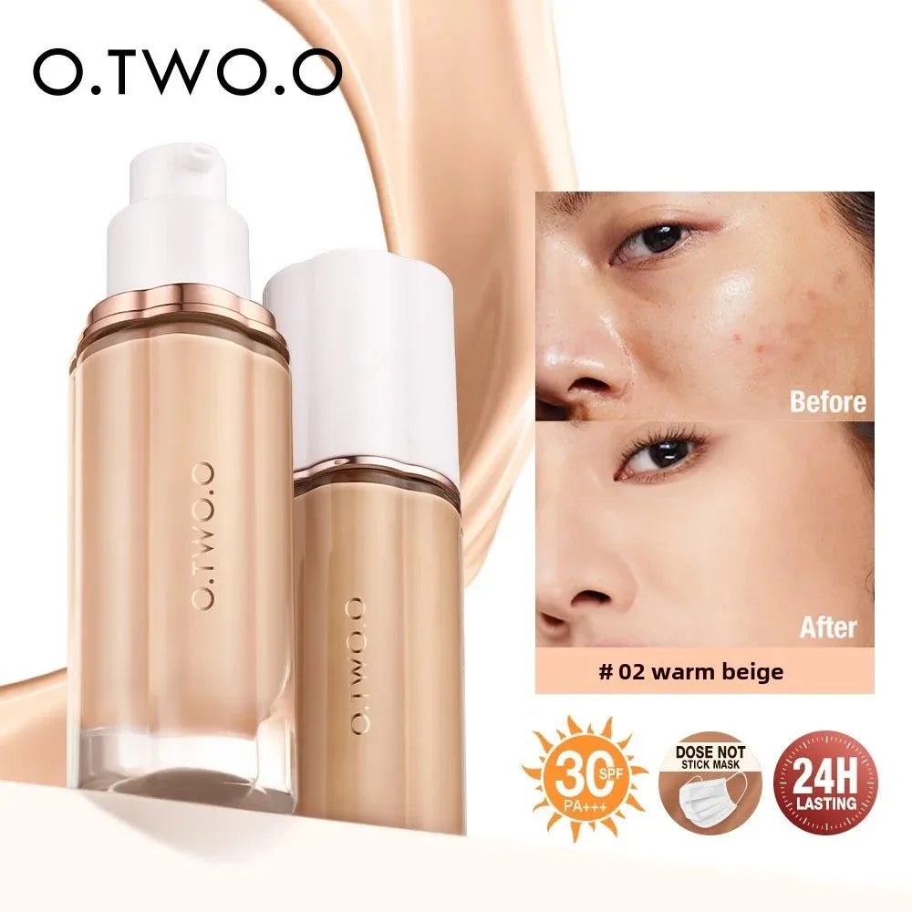 O.TWO.O Liquid Foundation Cream for Face 30ml High Coverage Makeup Base SPF30 Waterproof Concealer Makeup Foundation
