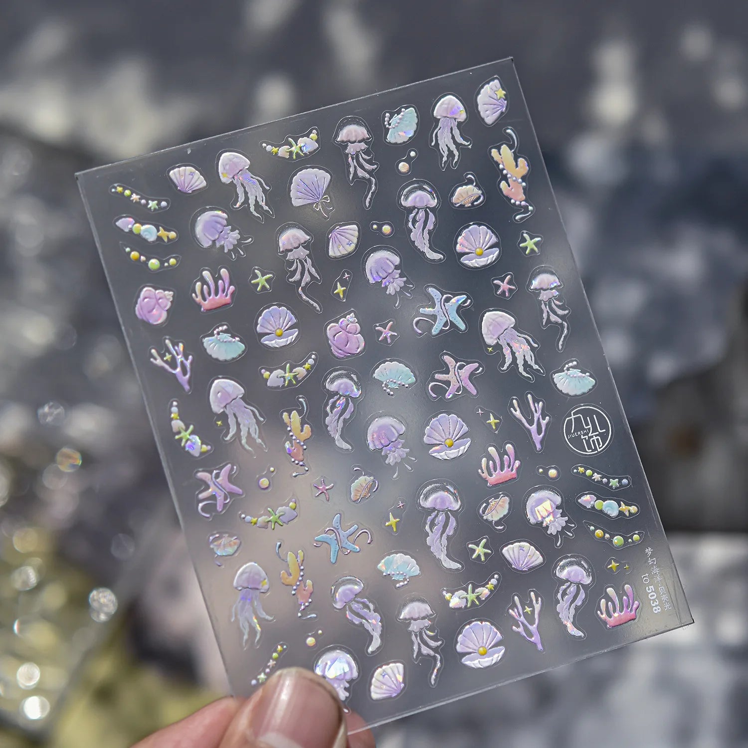 1pcs Cute A bag of Starfish Nail Charm Stickers 3D Jelly Ocean Fish Bubble Adhesive Nail Sticker DIY Summer Nail Art Decorations