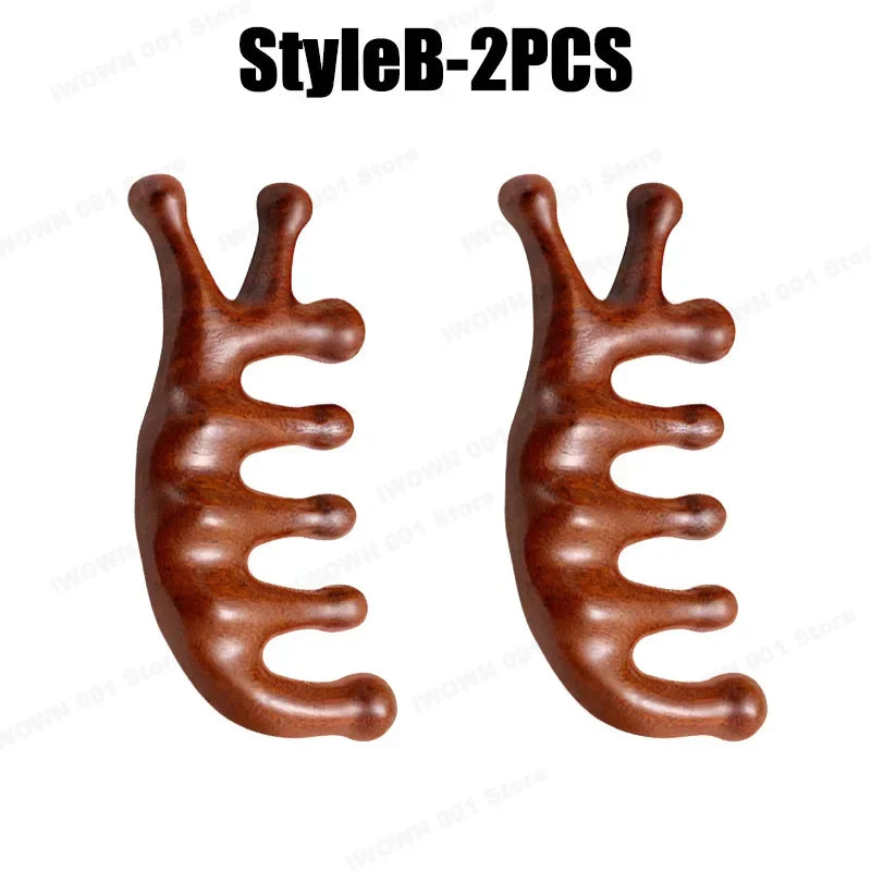 2025 New Natural Sandalwood Head Massage Five Teeth Comb Whale Comb Scalp Scraping Massager Body Massage Tools Neck Massager
