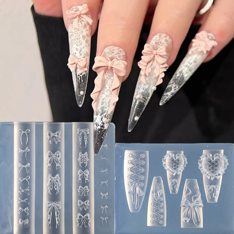 Fashionable Bow Ballet Tie Nail Stamping Plates Kawaii Bowknot Silicone Carving Mould Mini Tableware Manicure Decor Supplies