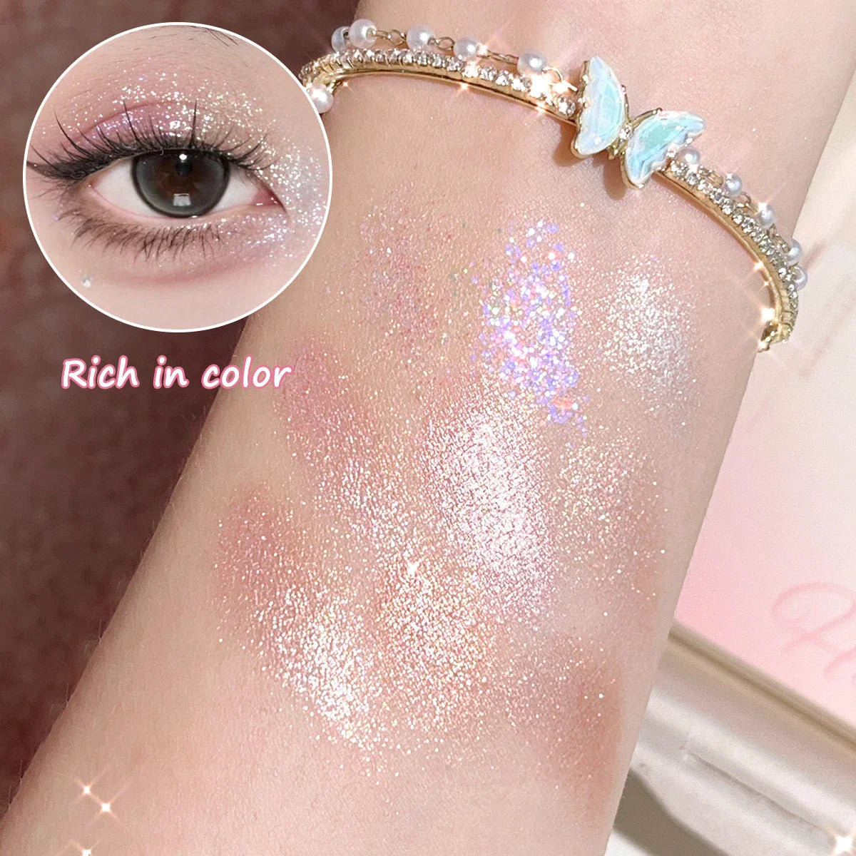 Pearlescent fine glitter highlighter dazzling smart eyeshadow palette Long-lasting color development, sweat and water resistant