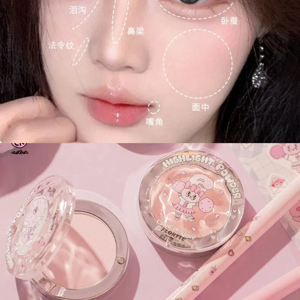 FLORTTE BUNNY Monochrome highlighting powder Naturally Brightening Facial Blush Cream High Gloss Face Blusher Makeup Cosmetics