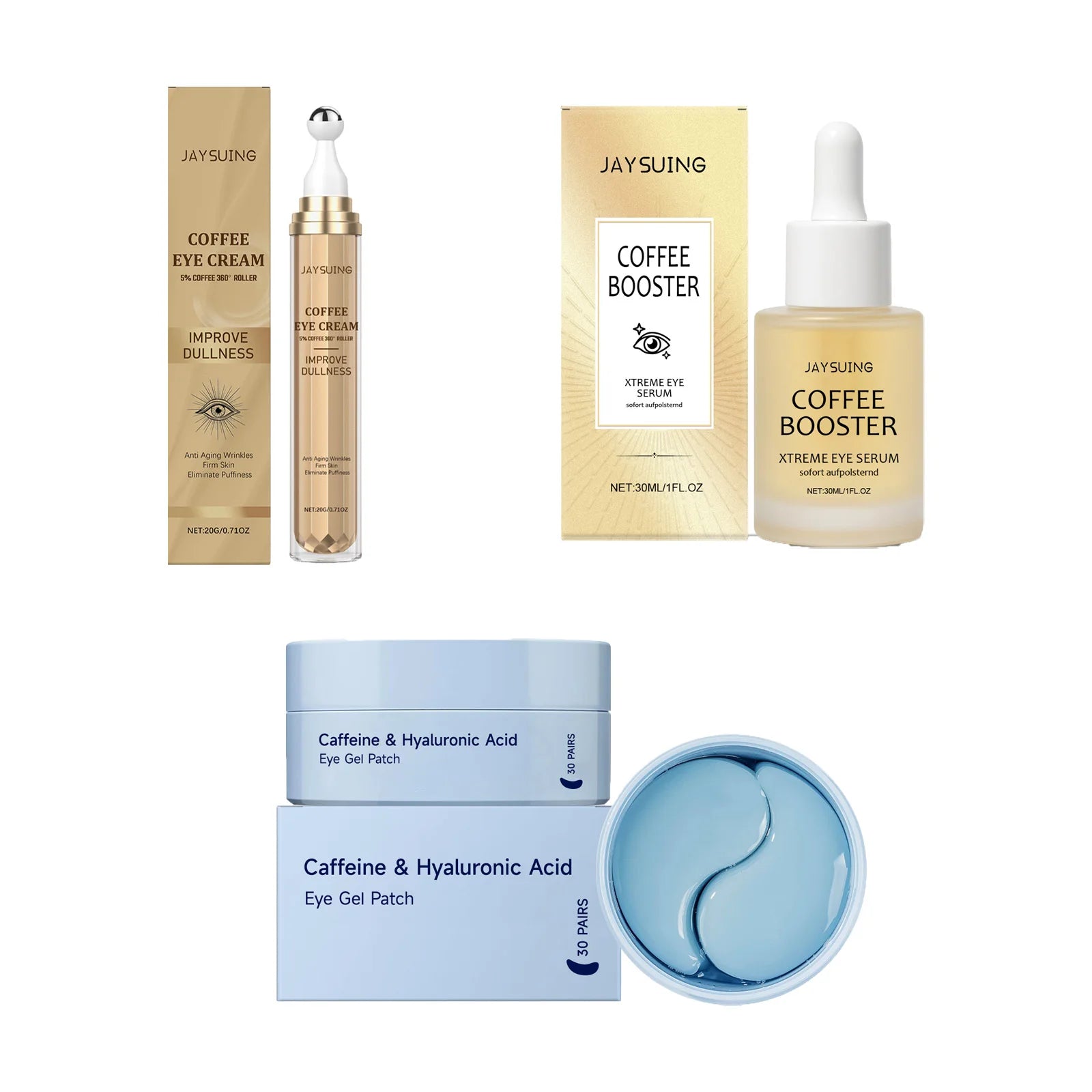 Coffee Eye Care Products Eye Cream with Roller Moisturizing Eye Mask Anti-Dark Circles Eye Serum for Puffiness Firming Hydration