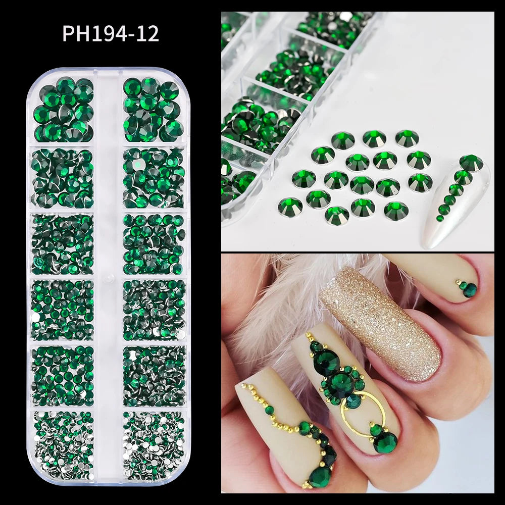 12Grids Pink Mixed Nail Rhinestones Luxury Nail Charms Glitter Crystal Jewelry Gems Nail Art Decoration DIY Manicure Rhinestones