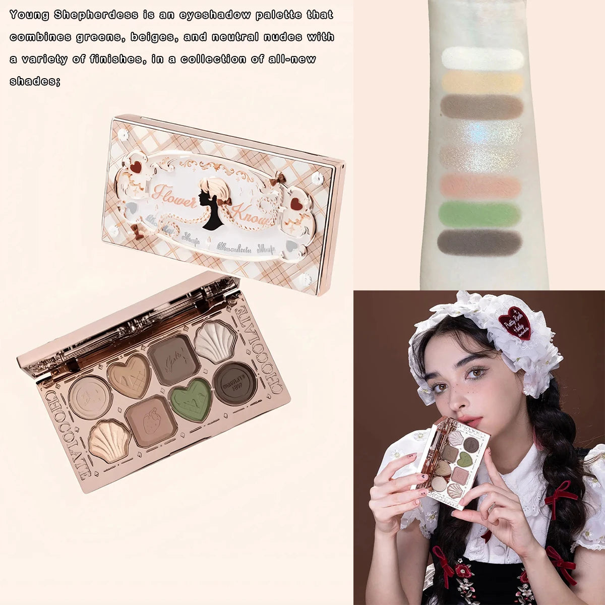 Flower Knows Chocolate Wonder-Shop 8-Color Eyeshadow Palette Matte Shimmer Waterproof Highly Pigmented Long Lasting Makeup