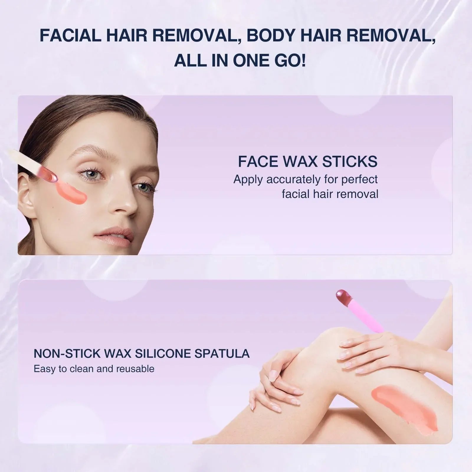 Waxing Kit EU Plug(19 items) WUWUVISTA Hair Removal Wax Kit Wax Melt Warmer Waxing Beads Face/Brazilian/Full Body/Bikini