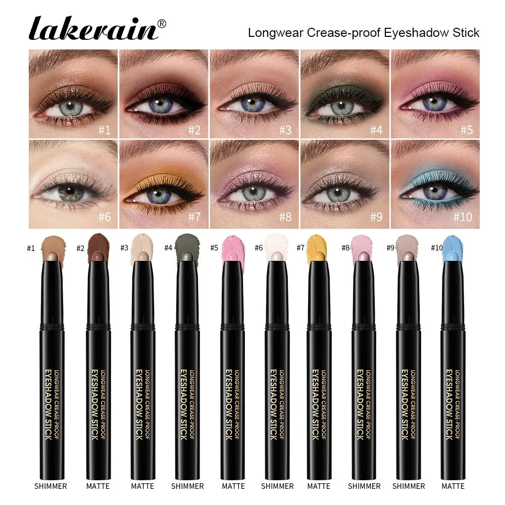 10 Colors Longwear Crease-proof Eyeshadow Pencil Stick Lasting Glitter Shimmer Matte Eye Shadow Highlighter Pen Eyes Makeup Tool
