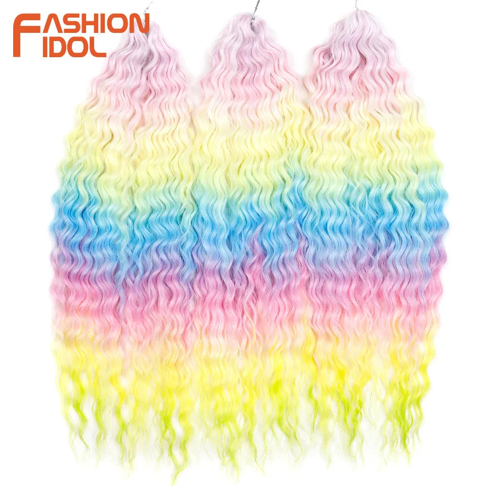 FASHION IDOL Ariel Twist Crochet Hair Synthetic 22 Inch 300g 3 Bundles Water Wave Hair Extensions Ombre Blonde Braid Curly Hair