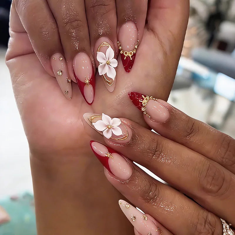 24Pcs Black Y2k Long False Nails with Almond Head Design Cat's Eye Silver Stripe Pattern Press on Fake Nails Wearable Nail Tips