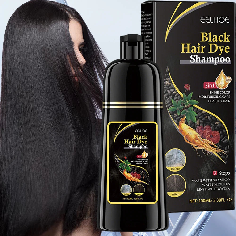 3 In 1 Instant Coloring Shampo Change Hair Color Gray Hair to Black Natural Black Color for Men Women Hair Dye Deep Nourishing