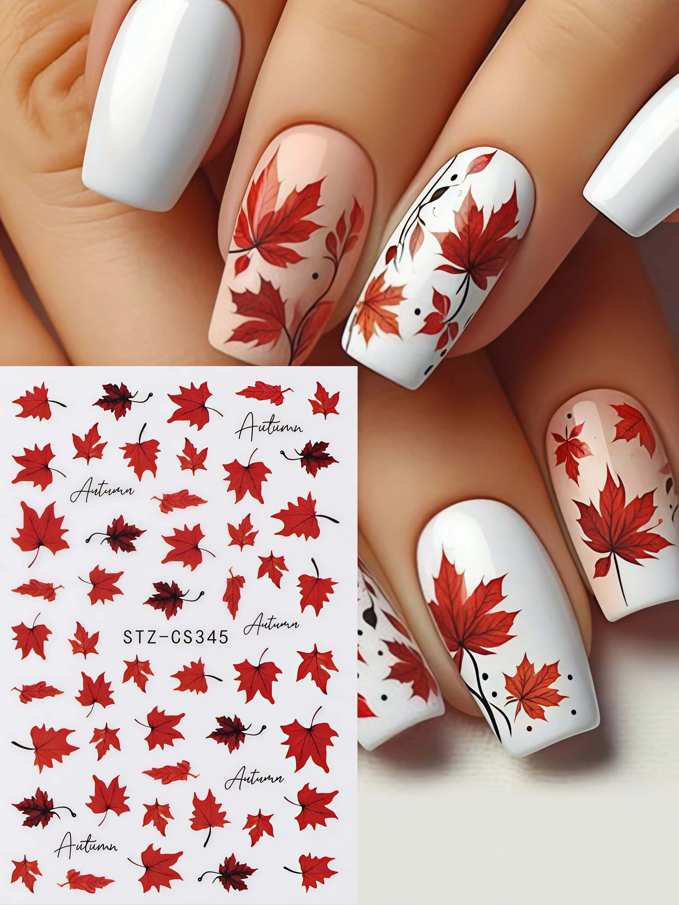 1pcs autumn maple leaf nail art sticker autumn orange yellow autumn leaf nail sticker design slide, used for year-round nail art