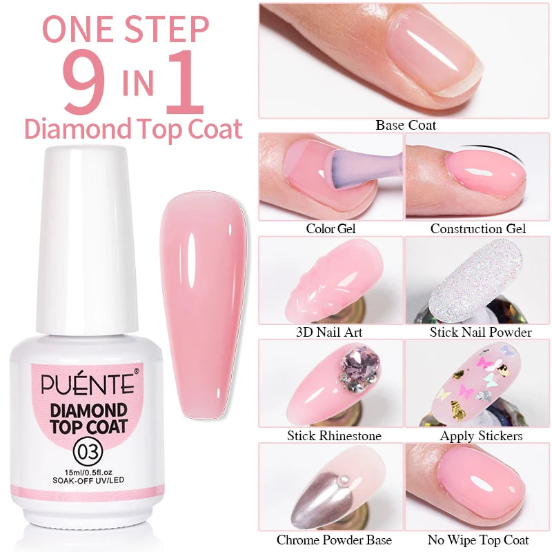 PUENTE 15ML Vitamin E Base Coat Gel Nail Polish For Soft Thin Breaking Nails Strengthen Soak Off UV Gel Varnish For Nail Care