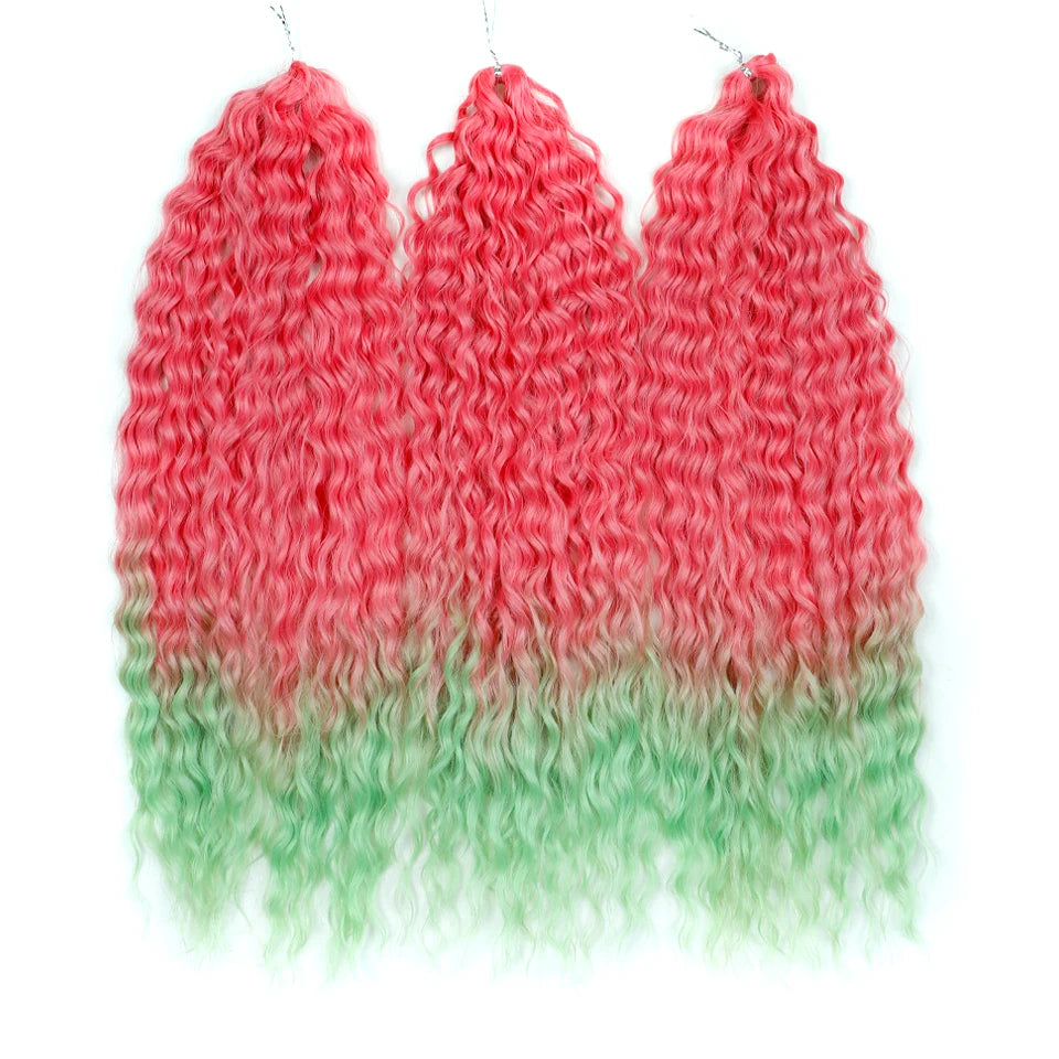 FASHION IDOL Ariel Twist Crochet Hair Synthetic 22 Inch 300g 3 Bundles Water Wave Hair Extensions Ombre Blonde Braid Curly Hair