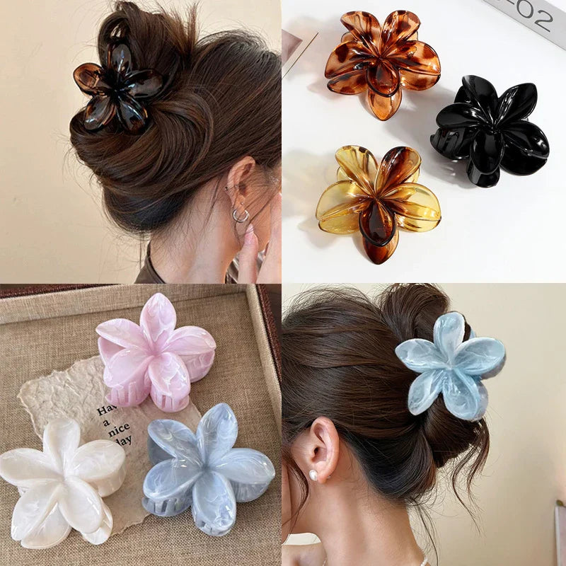 Korean Hawaiian Gradient Flower Hair Claw Clip For Women Girl Fashion Plastic Non Slip Hold Hairpin Barrette Hair Accessories