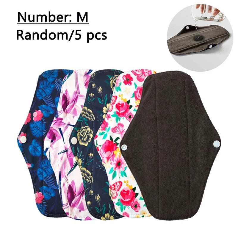 5/10pcs Reusable Menstrual Pad Female Breathable Heavy Flow Bamboo Charcoal Washable Sanitary Napkin Women Cloth Sanitary Napkin