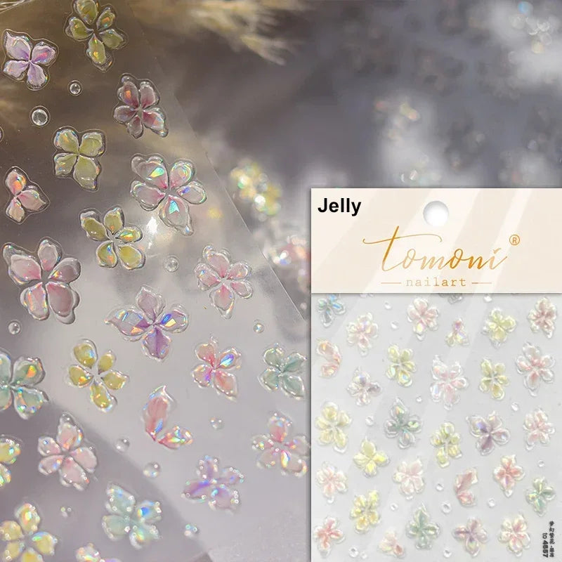 1pcs 5D Glitter Jasmine Flower Nail Stickers Kawaii Embossed Flower Self-Adhesive Nail Art Decorations Decal Manicure Tools DIY