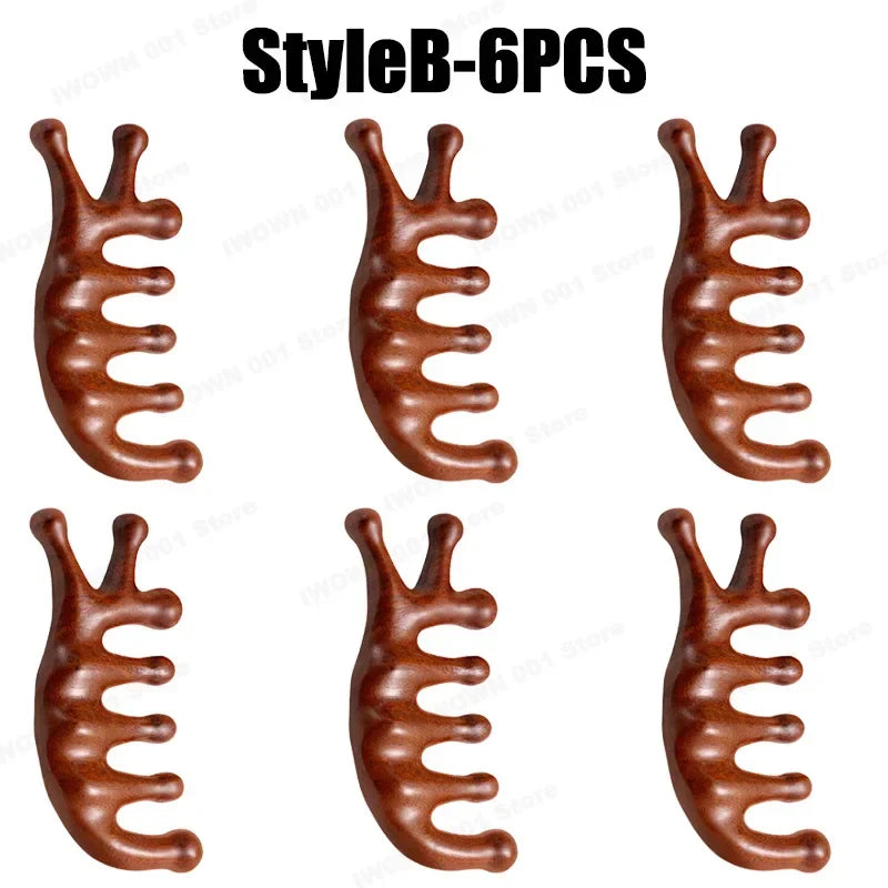 2025 New Natural Sandalwood Head Massage Five Teeth Comb Whale Comb Scalp Scraping Massager Body Massage Tools Neck Massager