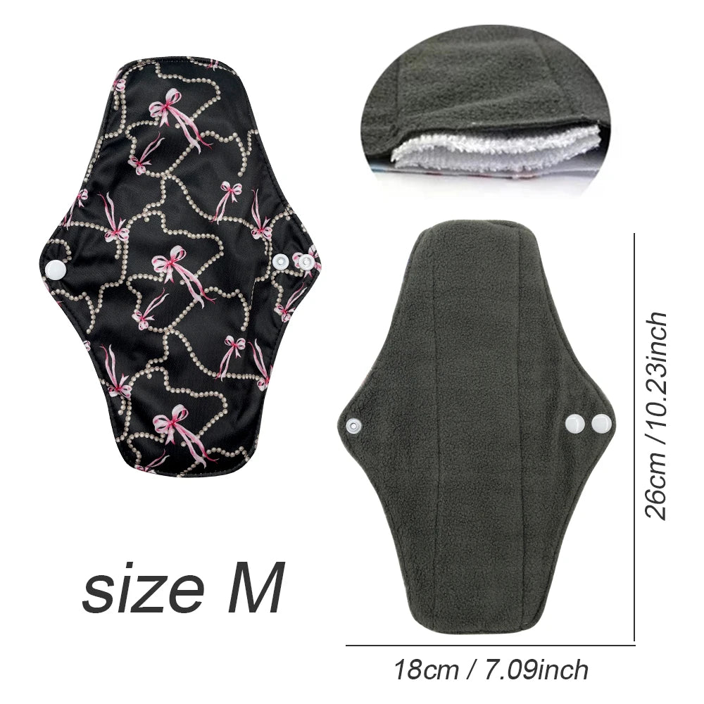 reusable sanitary pads for women daily periods, bamboo charcoal washable sanitary napkins,absorbent printed menstrual pads 5pcs