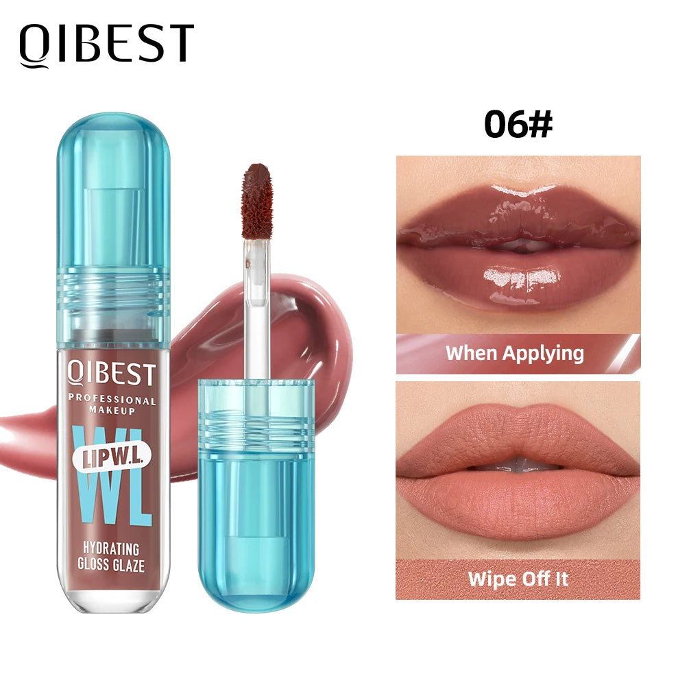 QIBEST Hydrating Crystal Lip Gloss Easy to Fade Mirror Water Glazed Lip Glaze Long Lasting Moisturizing Gloss Lip Tint Cosmetics
