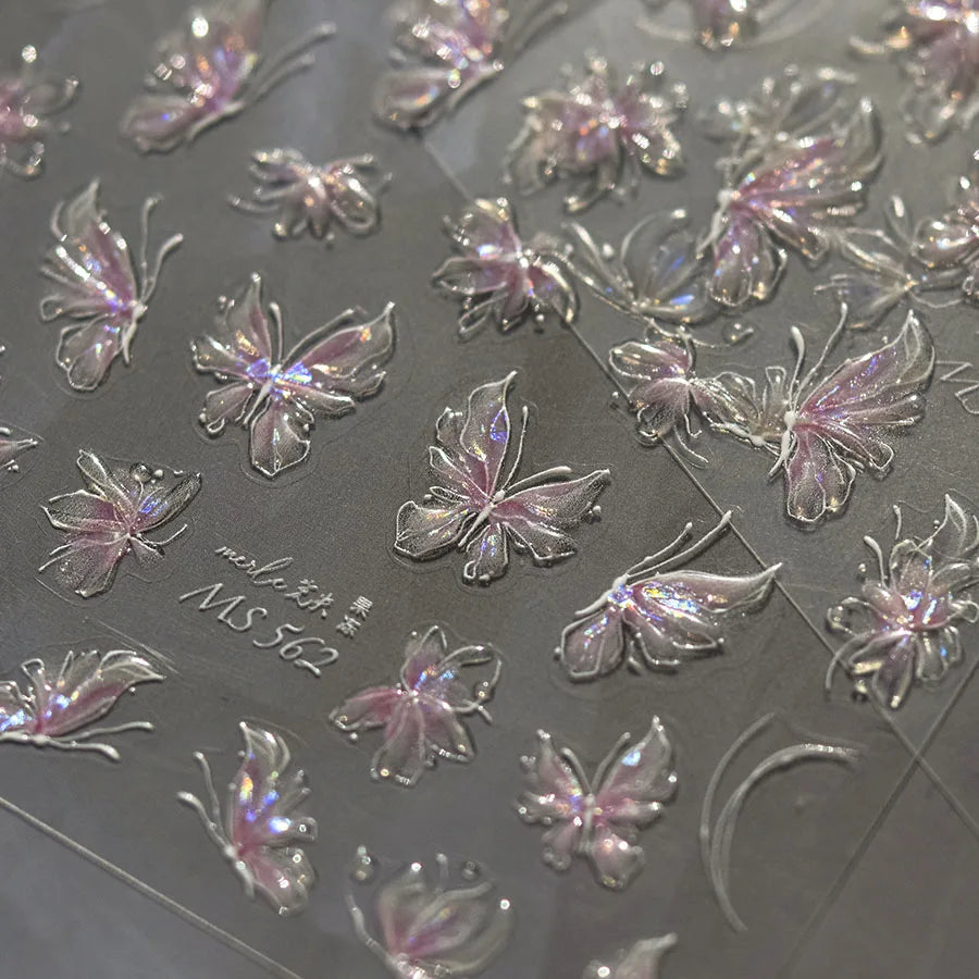 5D Butterfly Nail Stickers Sparkling Jelly Butterfly Nail Art Sticker Decorations Decals DIY Self Adhesive Slider Manicure Parts