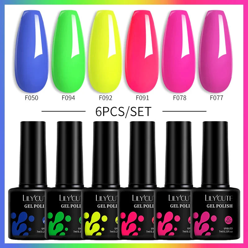 LILYCUTE 6PCs/Set Gel Nail Polish Set Kit Glitter Nail Gel Sequin Vernis Semi Permanent For Manicure Varnish UV LED Nail Art Gel