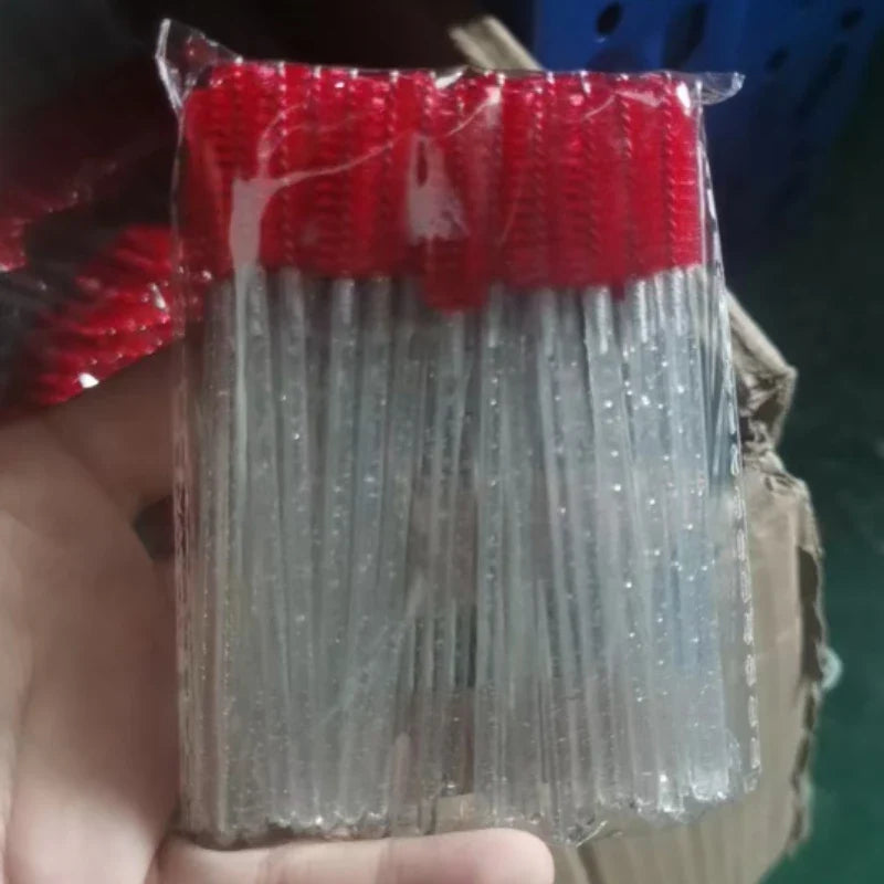 wholesale 50pcs Disposable Eyelash Brushes Crystal Eye lash Mascara Wands Glitter Lash Comb Spoolies Micro Makeup Applicators