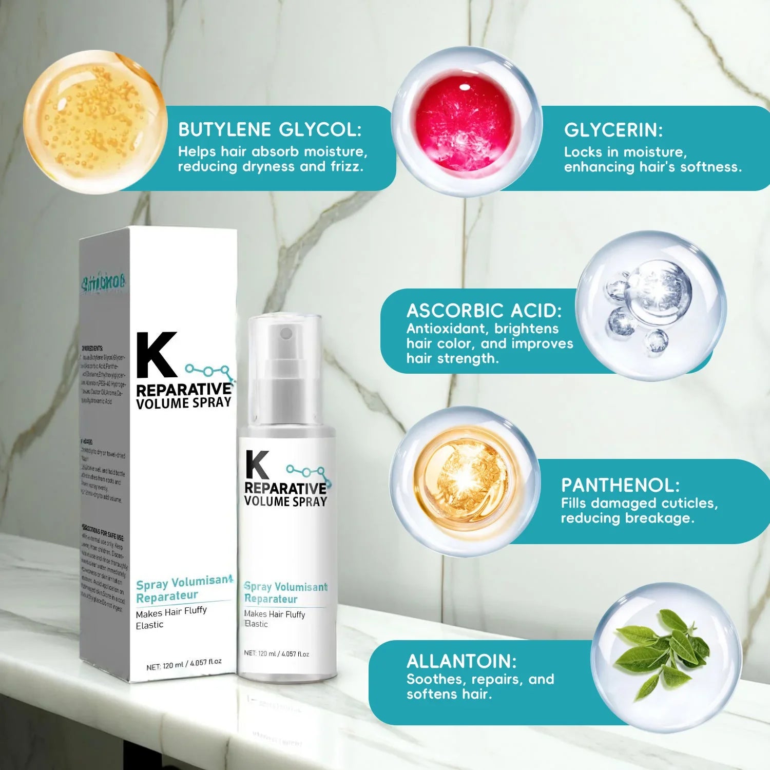 120ML Reparative Volumize Spray 2-Day Hair Thickening Hold For Thin, Fine, Fragile Hair Repairs Damaged Hair Non-Sticky Spray