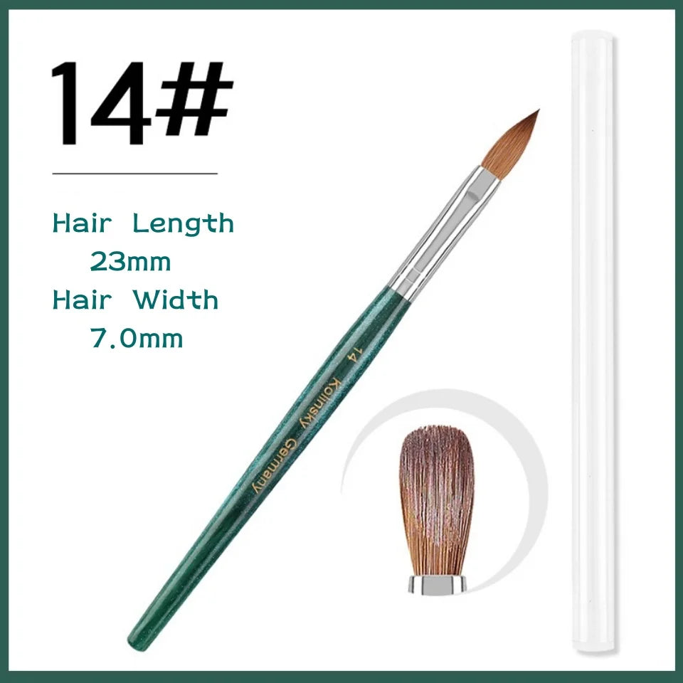100% Kolinsky Acrylic Nail Brush Nail Art Brushes with Green Plastic Handle Acrylic Nail Tools
