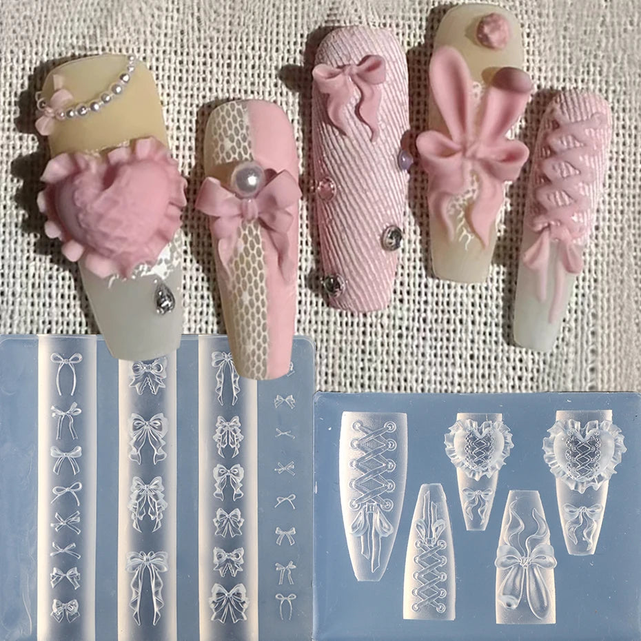 Fashionable Bow Ballet Tie Nail Stamping Plates Kawaii Bowknot Silicone Carving Mould Mini Tableware Manicure Decor Supplies