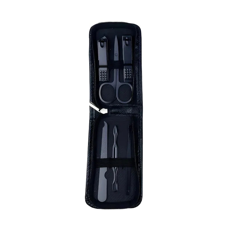 New 6 Pcs Portable Luxury Manicure Sets Pedicure Kits Bright Black Nail Clipper Set Personal Care Tools Eyebrow Scissors