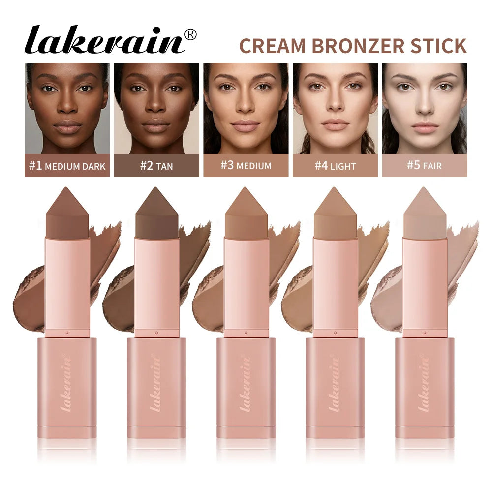 Lakerain Bronzer Cream Stick 3D Makeup Effect Improve Fine Lines Brightening & Grooming 2 IN 1 Bronzer Cream for All Skin Types