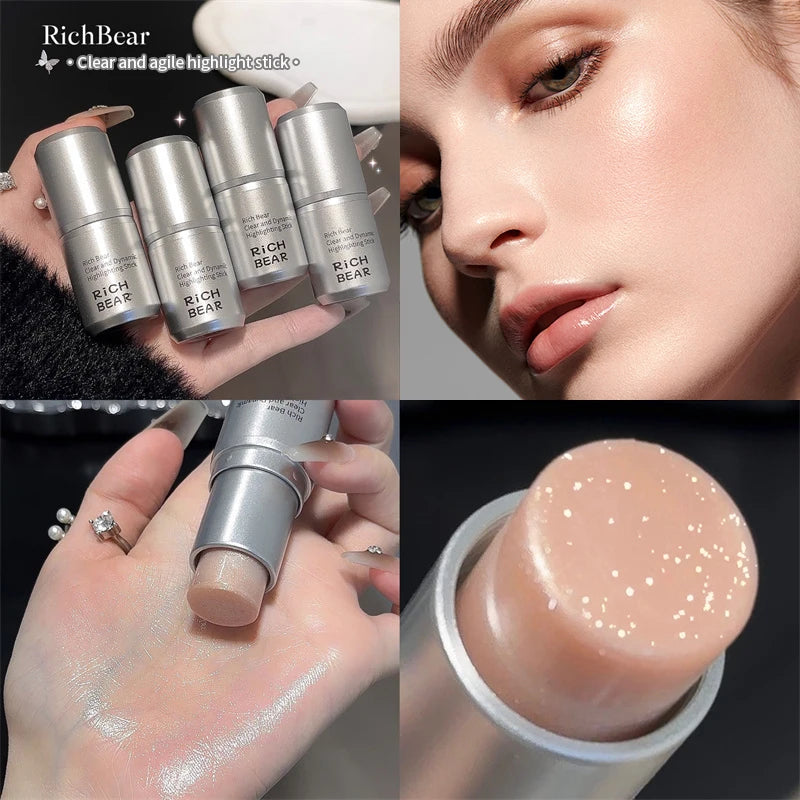 Rich Bear Highlighter Stick - Dewy Finish, Contour & Blush 3-in-1, Natural Glow with Fine Shimmer, Affordable Makeup Stick