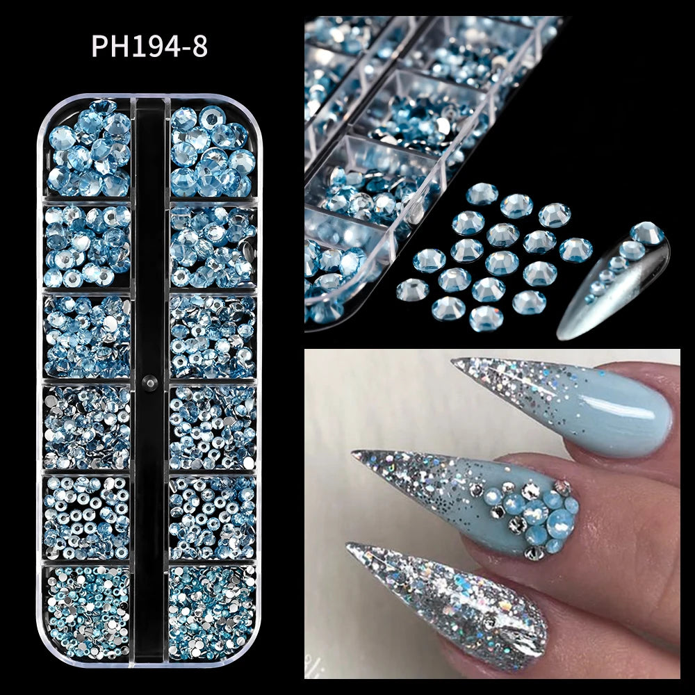 12Grids Pink Mixed Nail Rhinestones Luxury Nail Charms Glitter Crystal Jewelry Gems Nail Art Decoration DIY Manicure Rhinestones