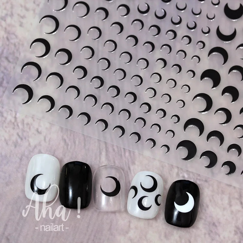 1Pcs Star/Moon/Cross Nail Art Stickers Gold/Silver Holographic Star Nail Decals Self-Adhesive 3D Manicure Decor